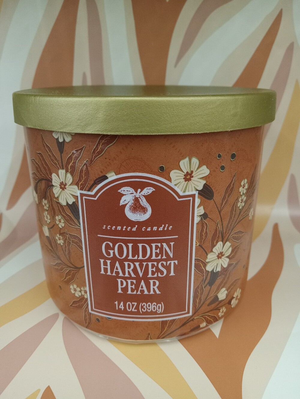 Golden Harvest Pear Scented Candle - Warm Rust & Gold